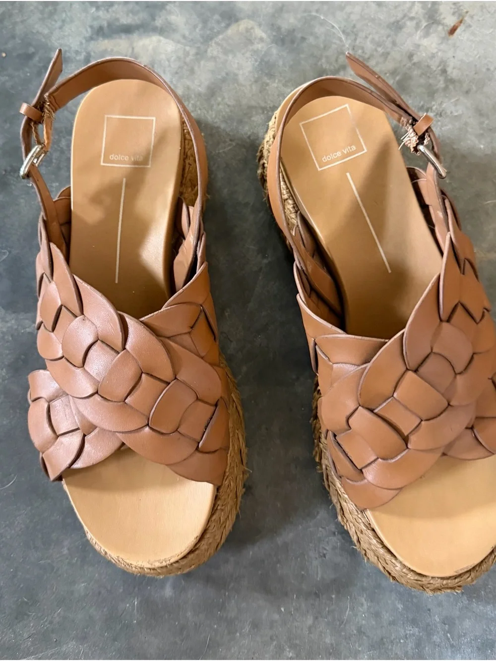 Dolce Vita Braided Leather Espadrille Platform Sandals - Brown